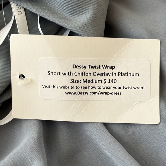 Dressy Collection Dessy Twist Wrap Short With Chiffon In Platinum Size M NWT - Picture 15 of 16